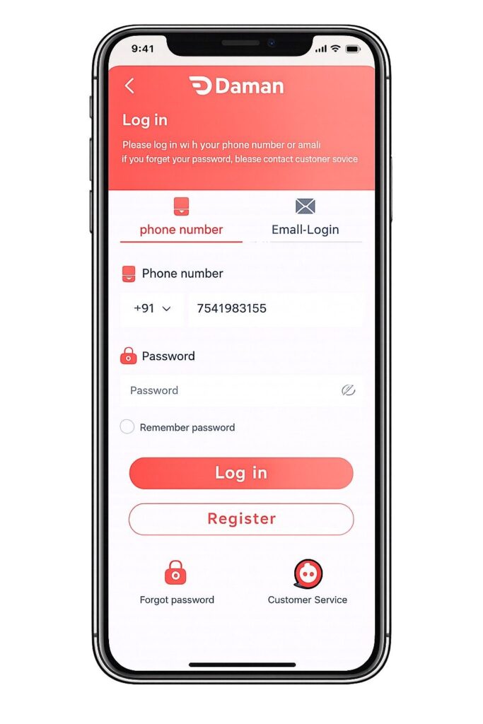 Daman Game Open the Login Page